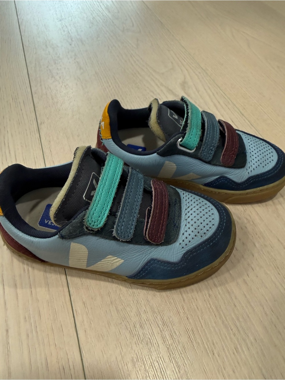 Veja Kids Light Blue Multi-Stripe Velcro Sneakers | 27 (10C)